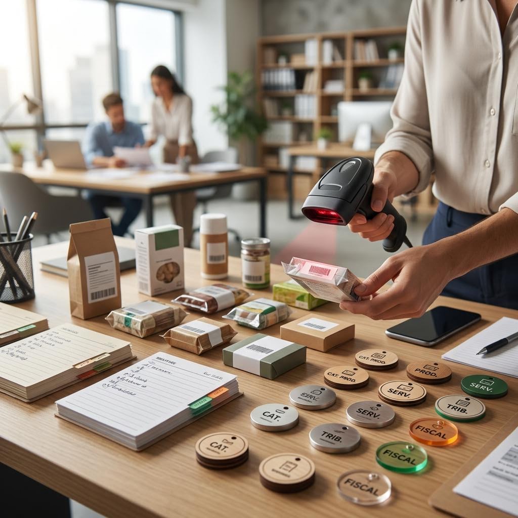 Produtos e fichas de cadastro organizados para classificação