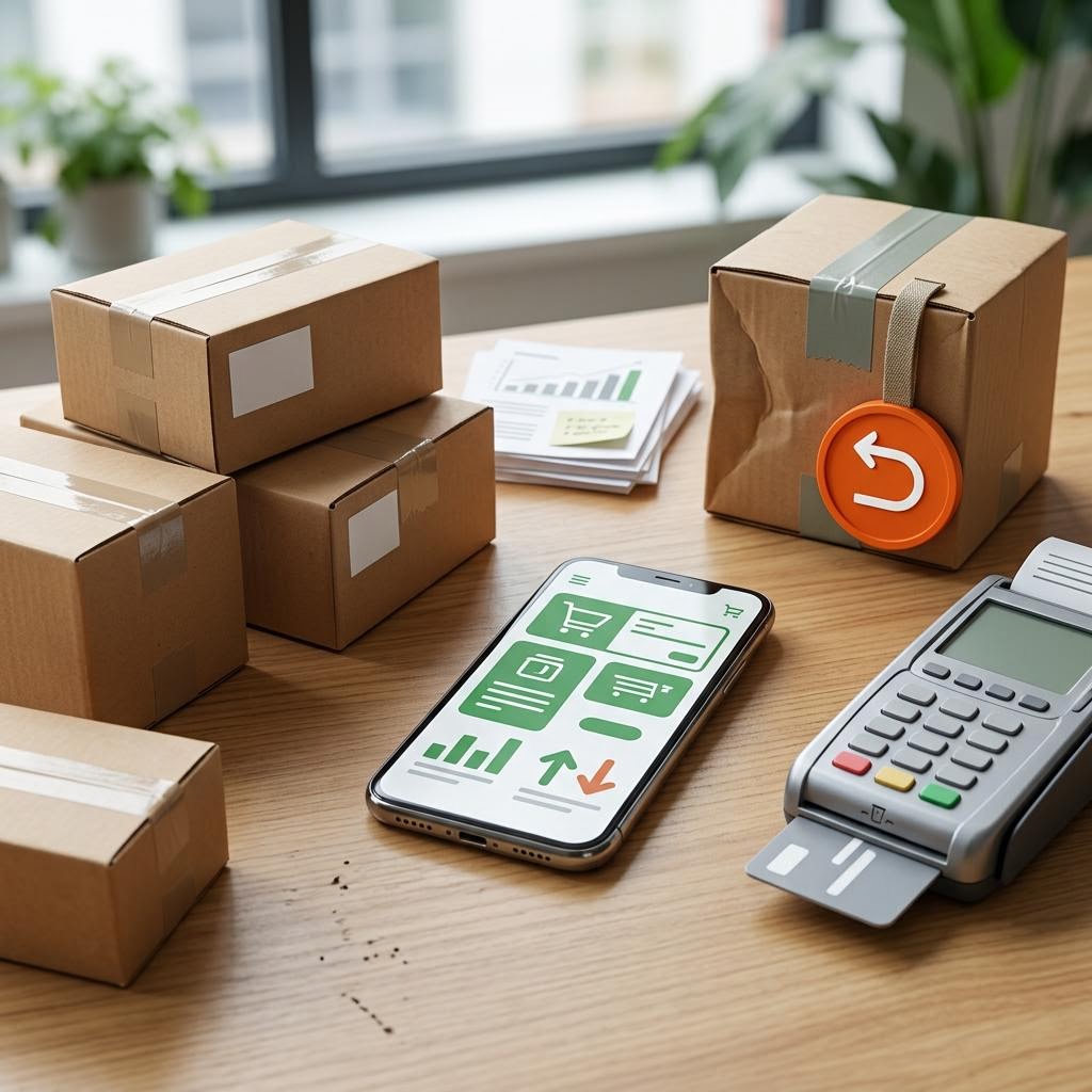 Pedidos de loja virtual, pagamentos e pacote de devolução