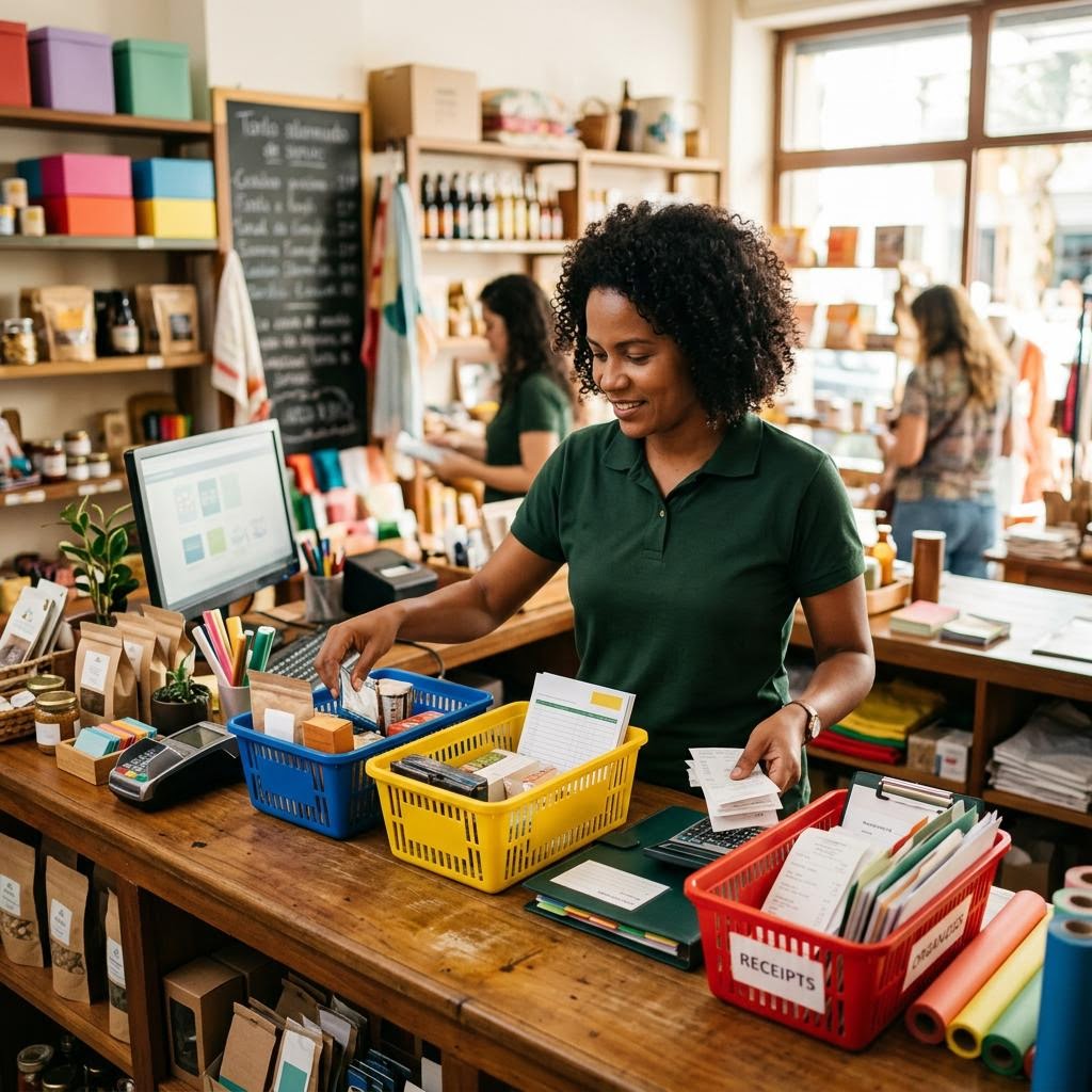 Receitas de produtos e serviços separadas em uma pequena empresa